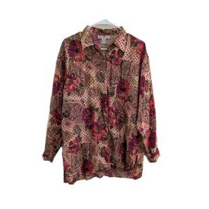 Vintage Stunt Collections Silk Top L Floral Paisley Eclectic Grandpa Grunge Med